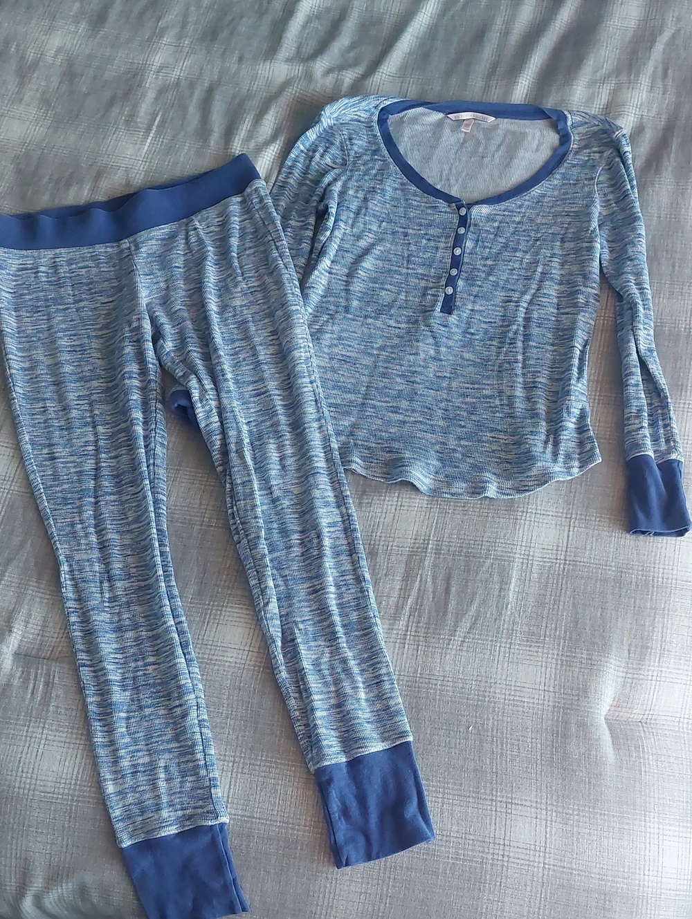 Victoria's Secret Blue Marled Long-Sleeve Henley Pajama Set